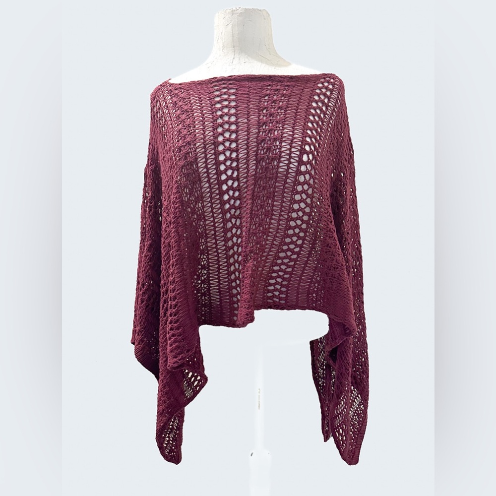 Wooden Ships Burgundy Open-Knit Poncho